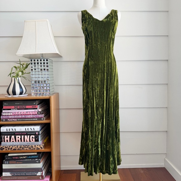 Vintage Betsey Johnson Punk Label Green Velvet Dress RARE - Picture 2 of 6